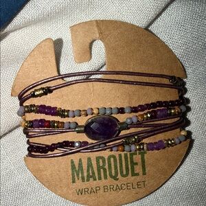 Gemstone amethyst vegan leather hand made wrap bracelet